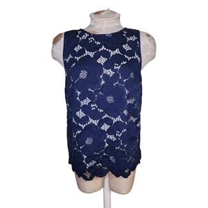 Lilly Pulitzer‎ Iona Navy Lace Overlay Sleeveless Top Size S